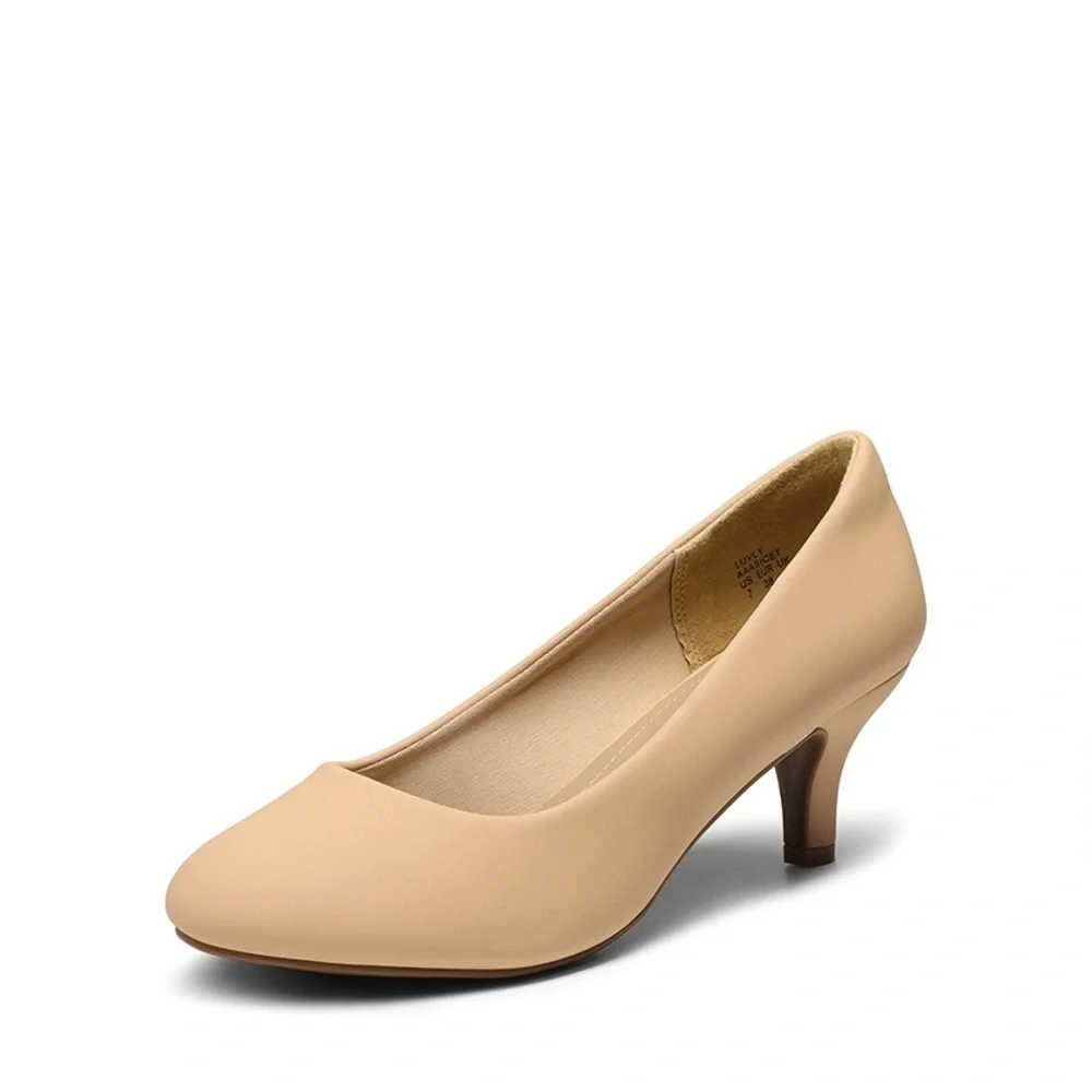 Dream Pairs Comfy Round Tor Low Heel Pumps - Nude/Nubuck - sz 9.5 - New in Box